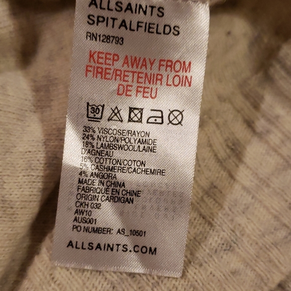 🥰All Saints❤ Light Gray Cable Knit Cardigan Sz 10 - Picture 5 of 8